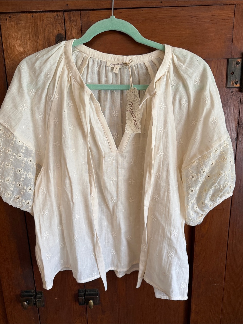 Mystree Cream Eyelet Peasant Blouse